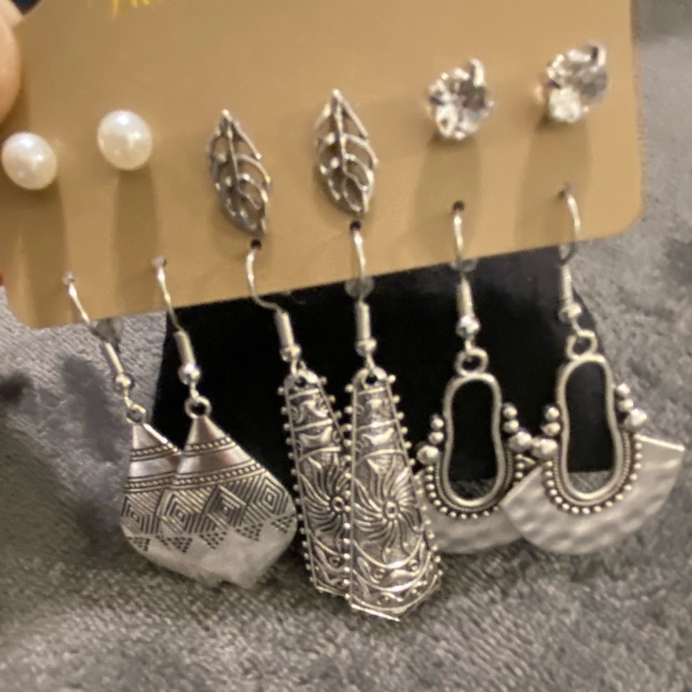 Vintage Boho 6 Piece Earring Set-Silver Tone